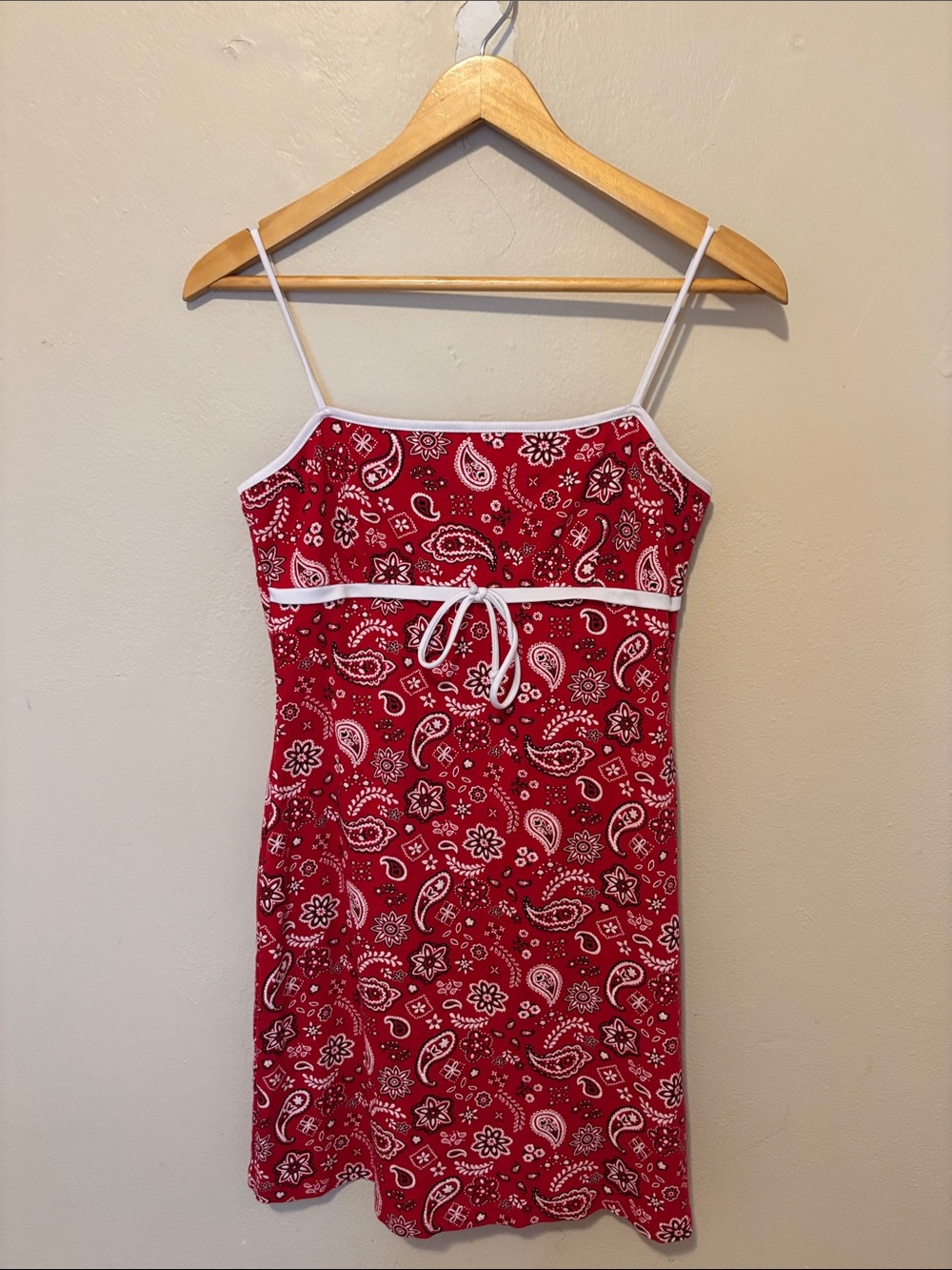 Taboo Red Paisley Spaghetti Strap Sundress with White Trim